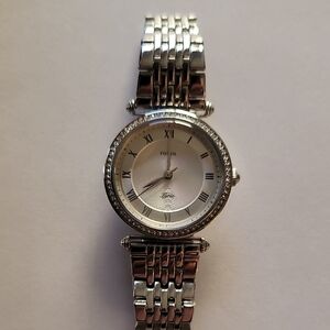 Fossil Women's Silver-Tone Watch with Crystal Accents